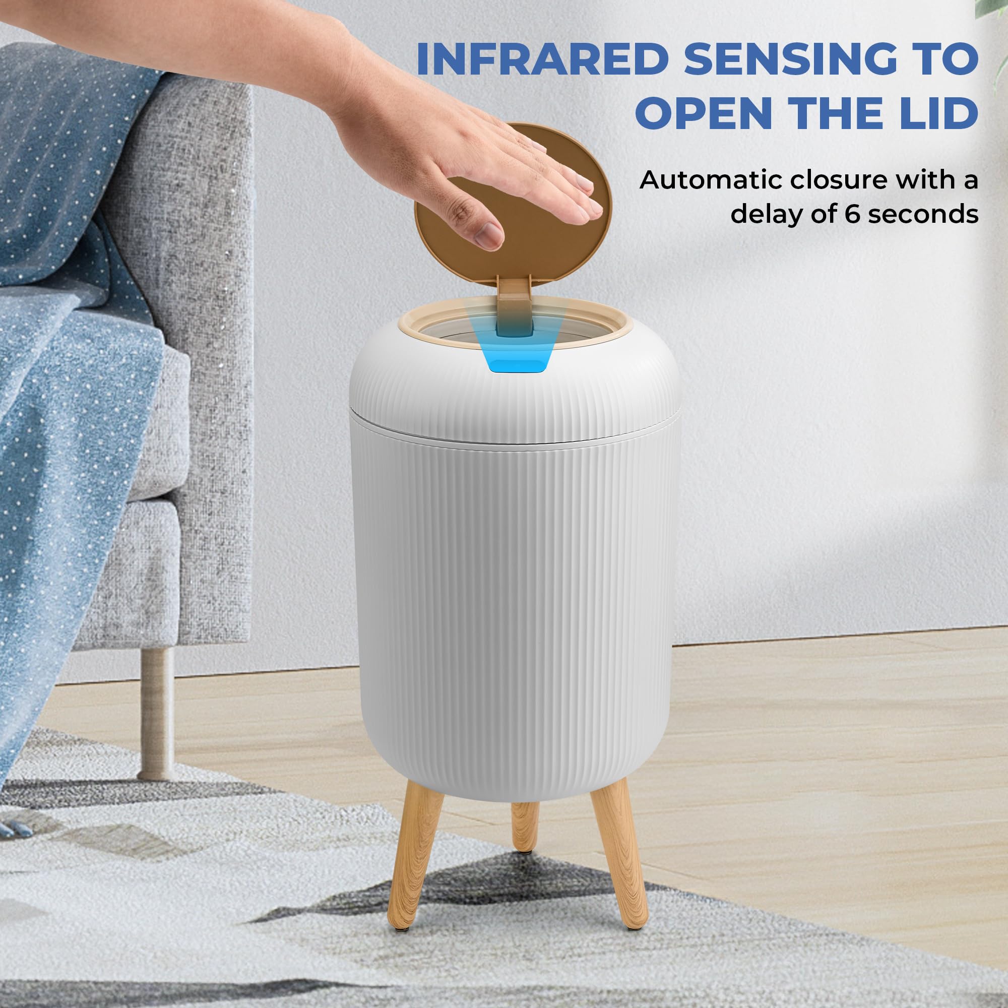 SUSTEAS Smart Sensor Trash Can for Small Kitchen and Bathroom, 10 Liters Capacity