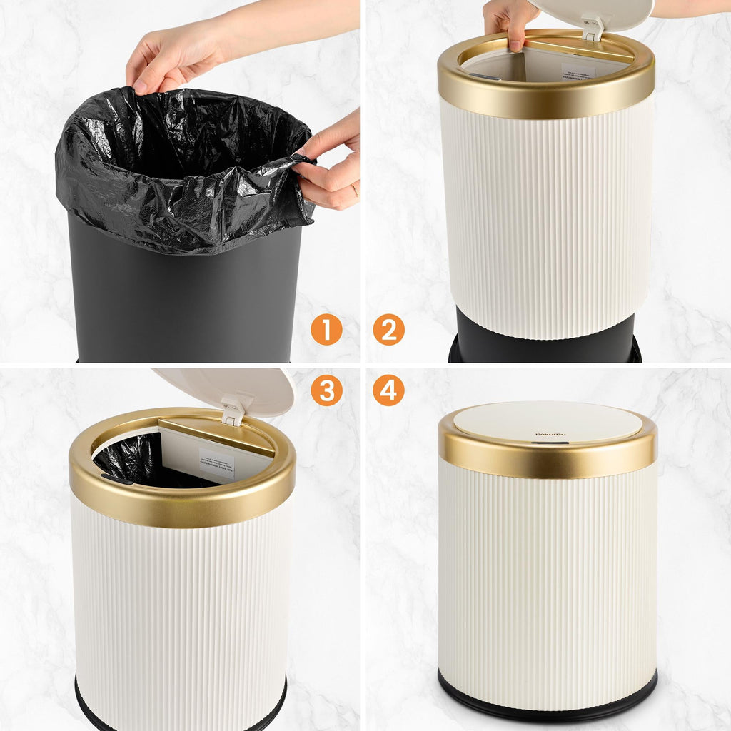 SUSTEAS Gallon Touchless Trash Can, Automatic Lid Trash Can, Beige Color
