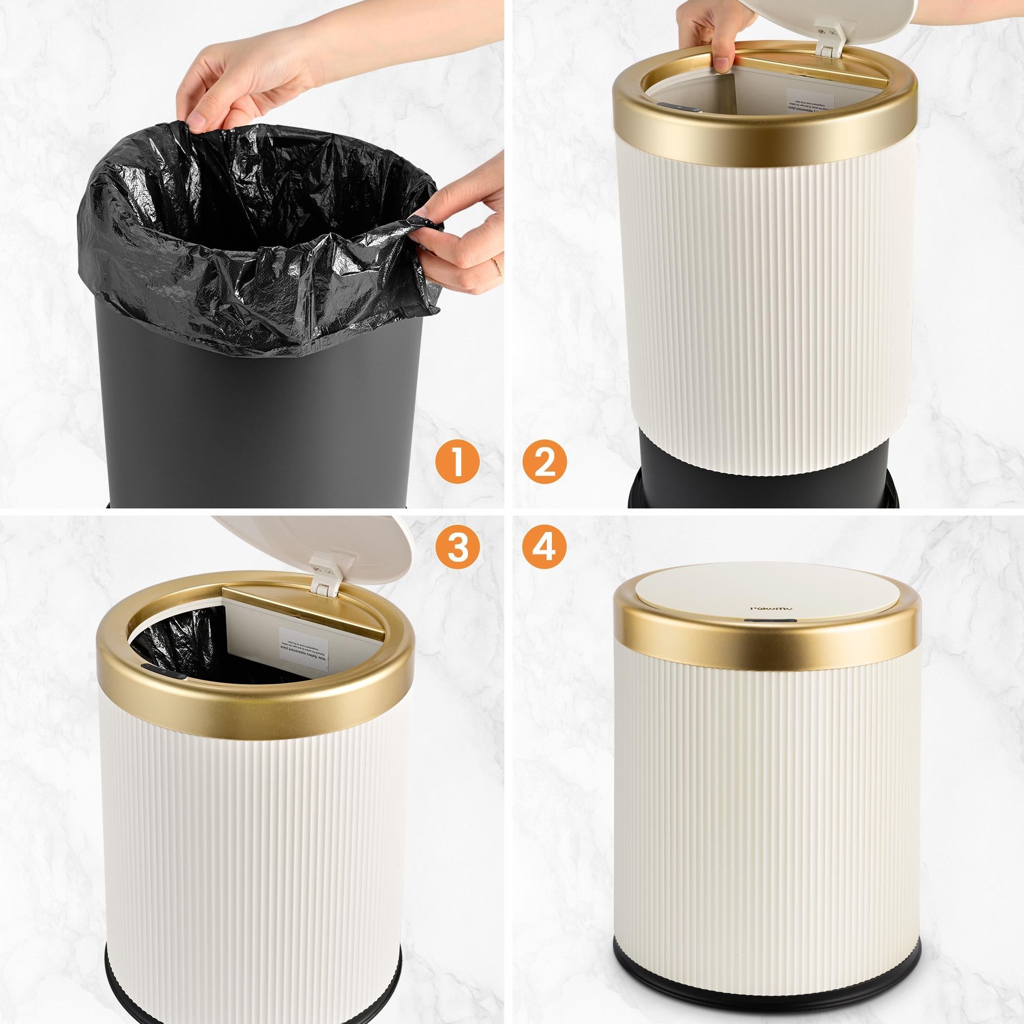 SUSTEAS Gallon Touchless Trash Can, Automatic Lid Trash Can, Beige Color