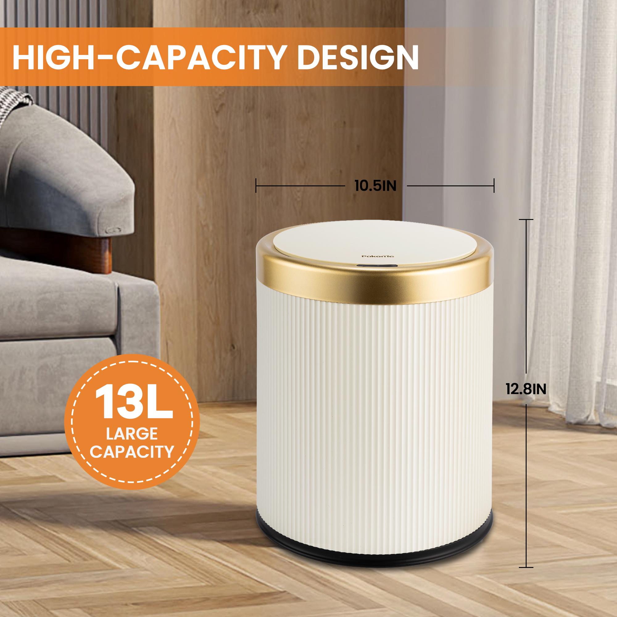 SUSTEAS Gallon Touchless Trash Can, Automatic Lid Trash Can, Beige Color