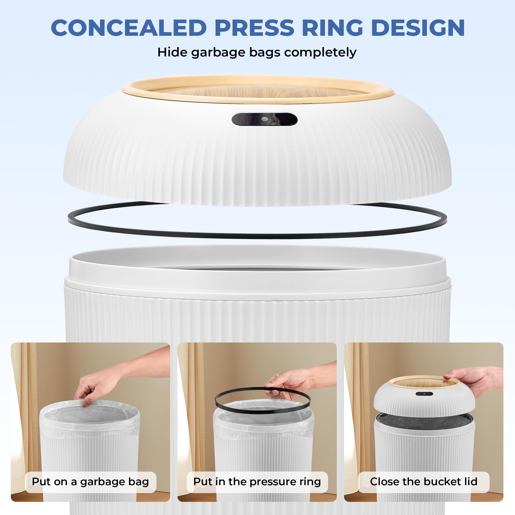 SUSTEAS Smart Sensor Trash Can for Small Kitchen and Bathroom, 10 Liters Capacity