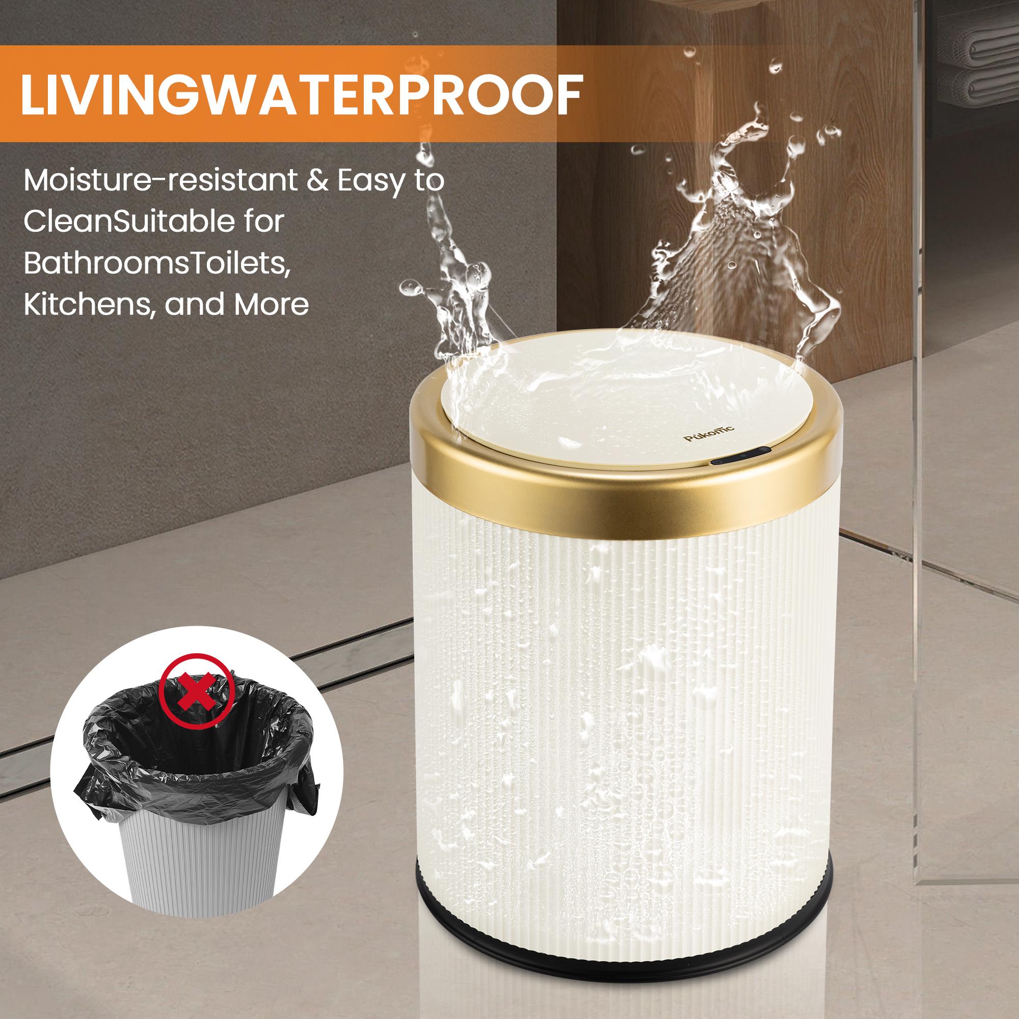 SUSTEAS Gallon Touchless Trash Can, Automatic Lid Trash Can, Beige Color