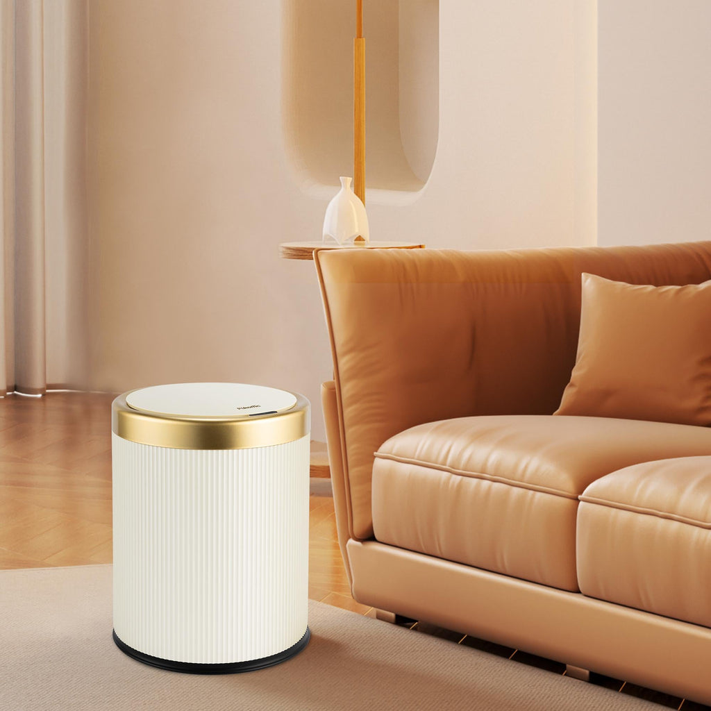 SUSTEAS Gallon Touchless Trash Can, Automatic Lid Trash Can, Beige Color