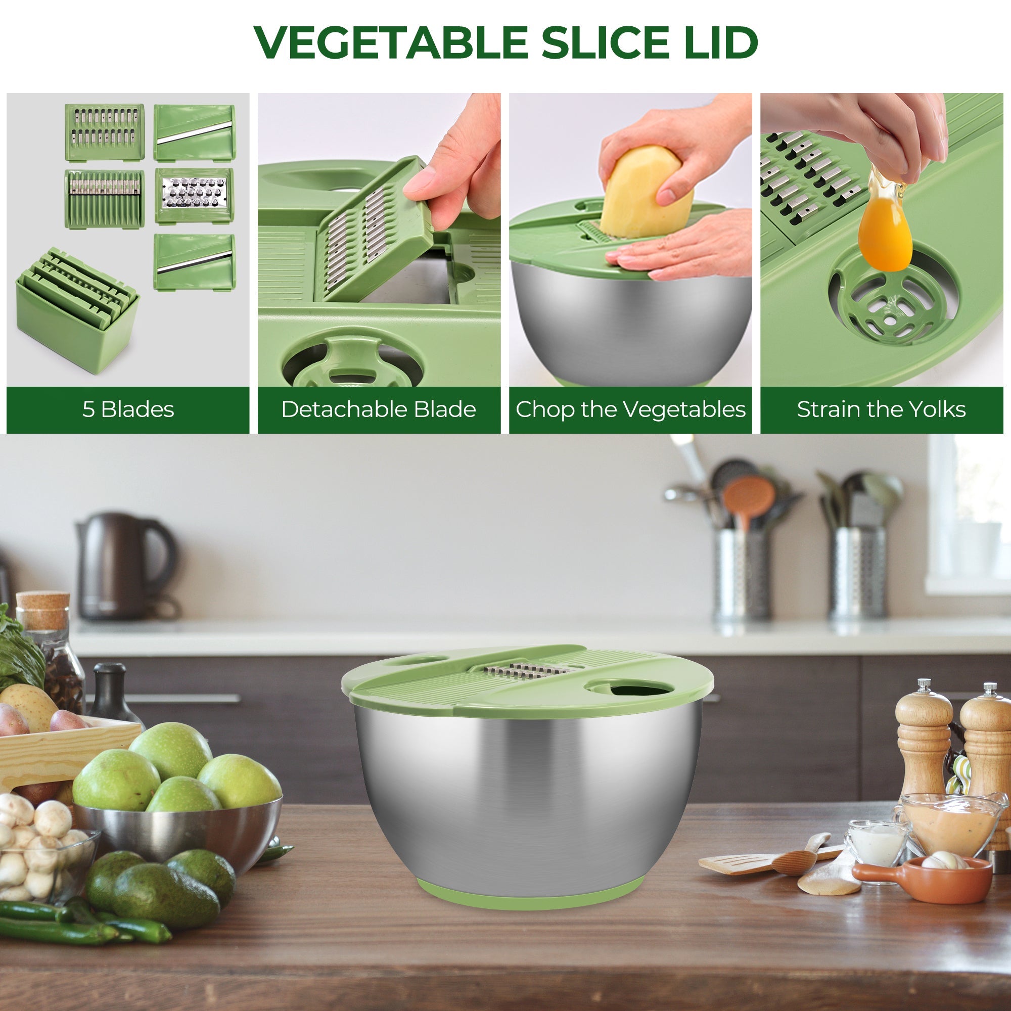 SUSTEAS Salad Spinner, 4.25Qt with 5 Blade Slicer