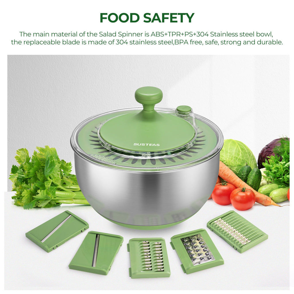 SUSTEAS Salad Spinner, 4.25Qt with 5 Blade Slicer
