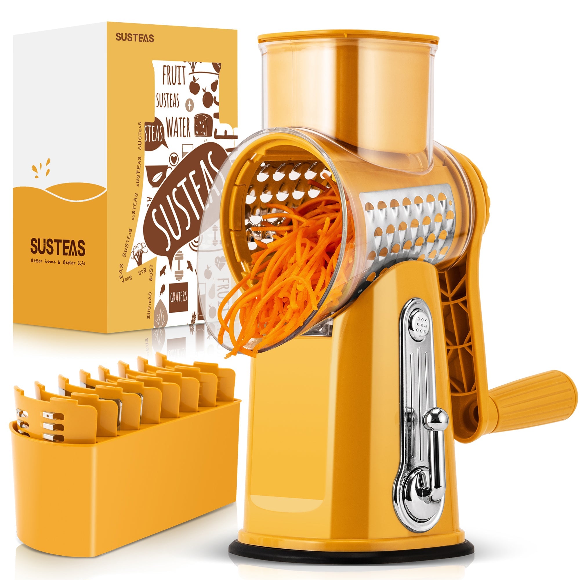 SUSTEAS Rotary Cheese Grater & Vegetable Slicer for home use