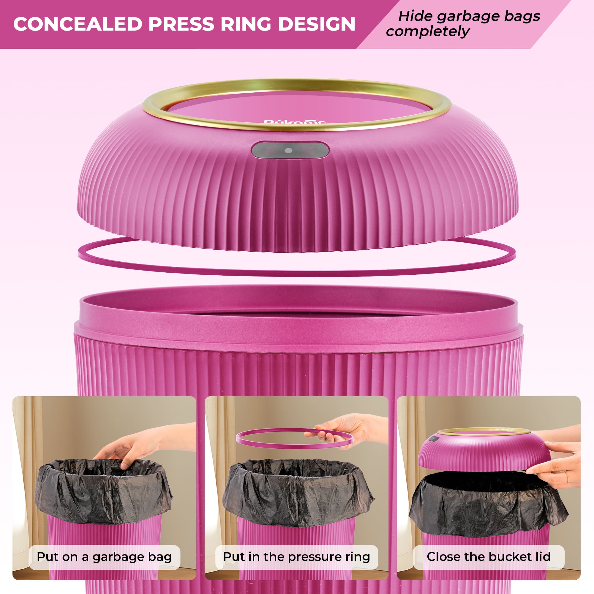 SUSTEAS Smart Sensor Trash Can for Small Kitchen and Bathroom, 10 Liters Capacity