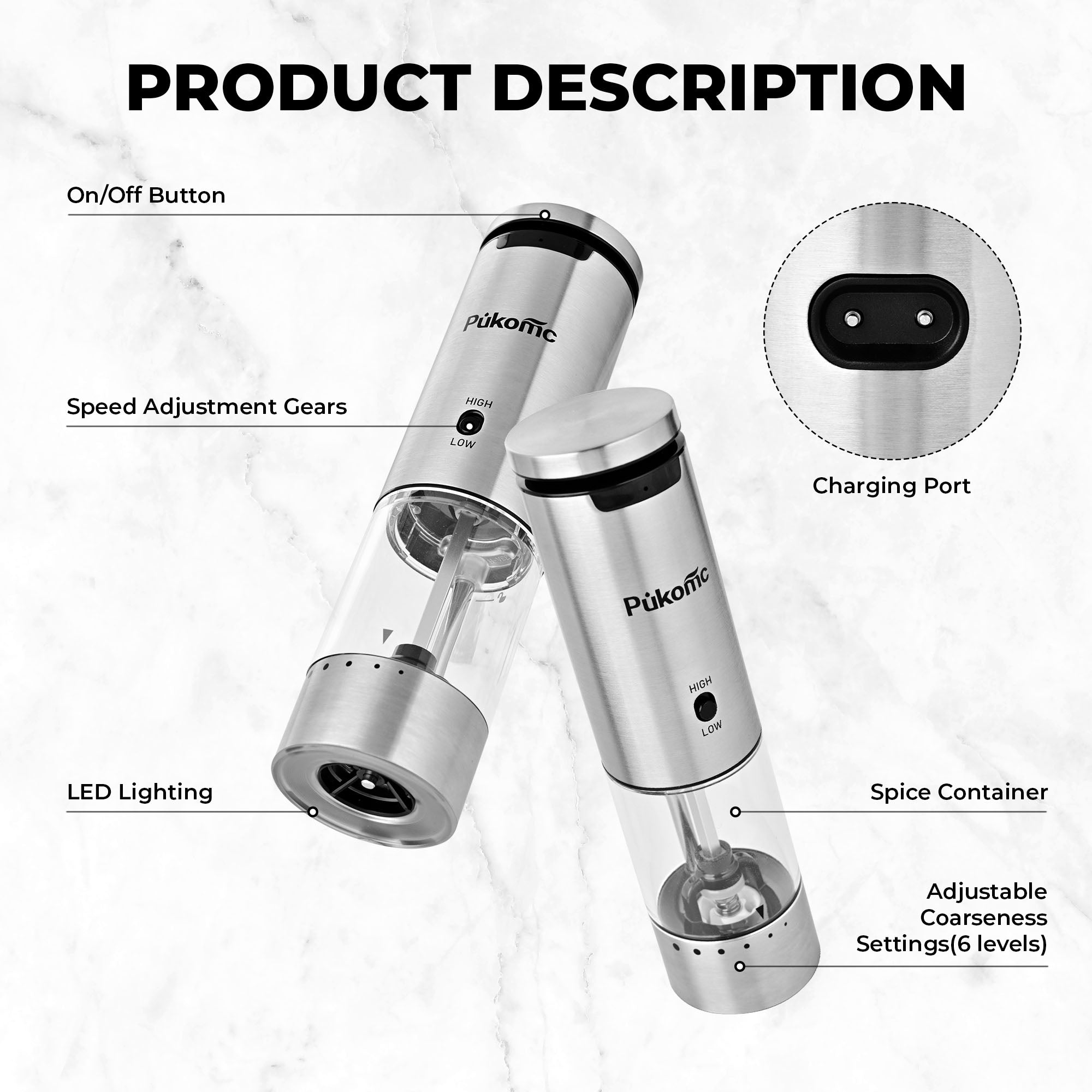 SUSTEAS Electric Salt and Pepper Grinder
