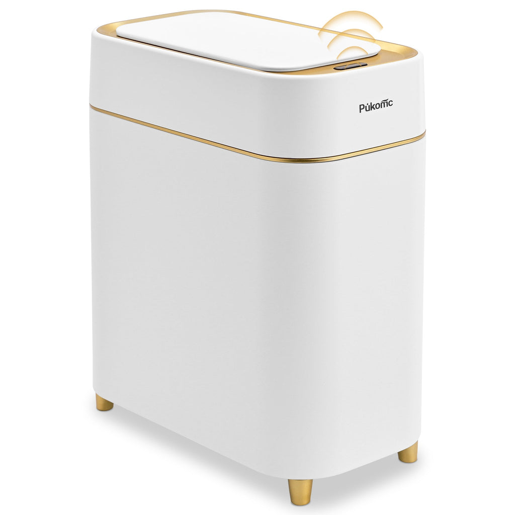 SUSTEAS Automatic Adsorption Sensor Trash Can for Home, 2.3 Gallon / 9L, White Gold