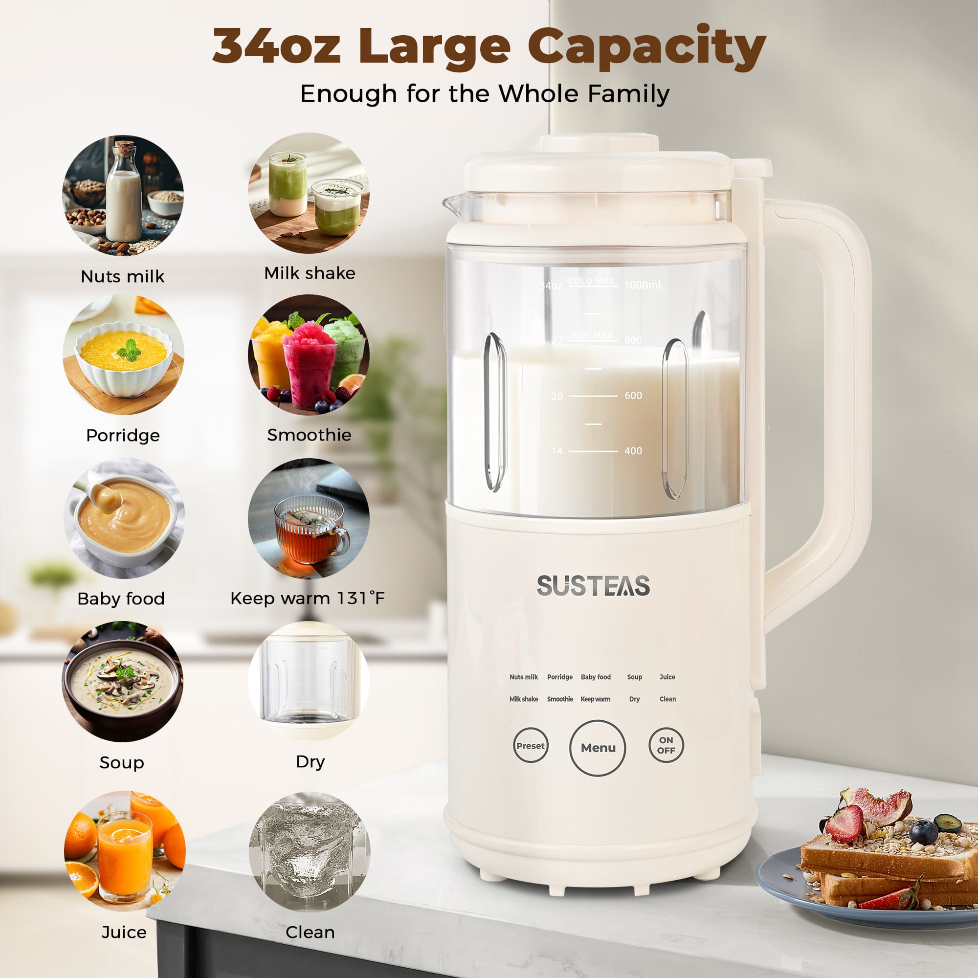 SUSTEAS Nut Milk Machine Maker, Beige Color