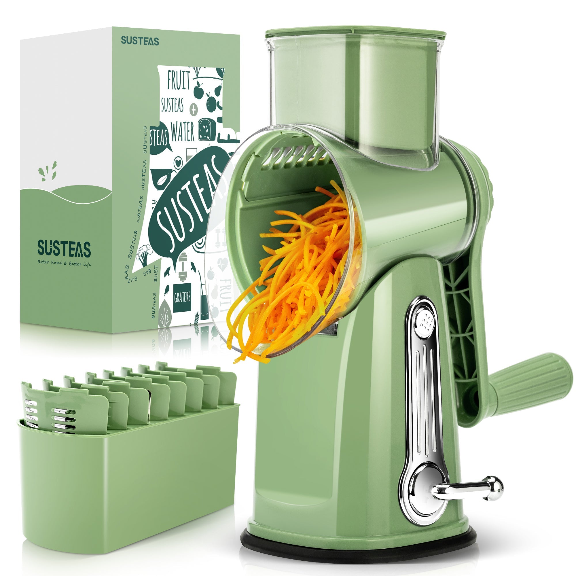 SUSTEAS Rotary Cheese Grater & Vegetable Slicer for home use
