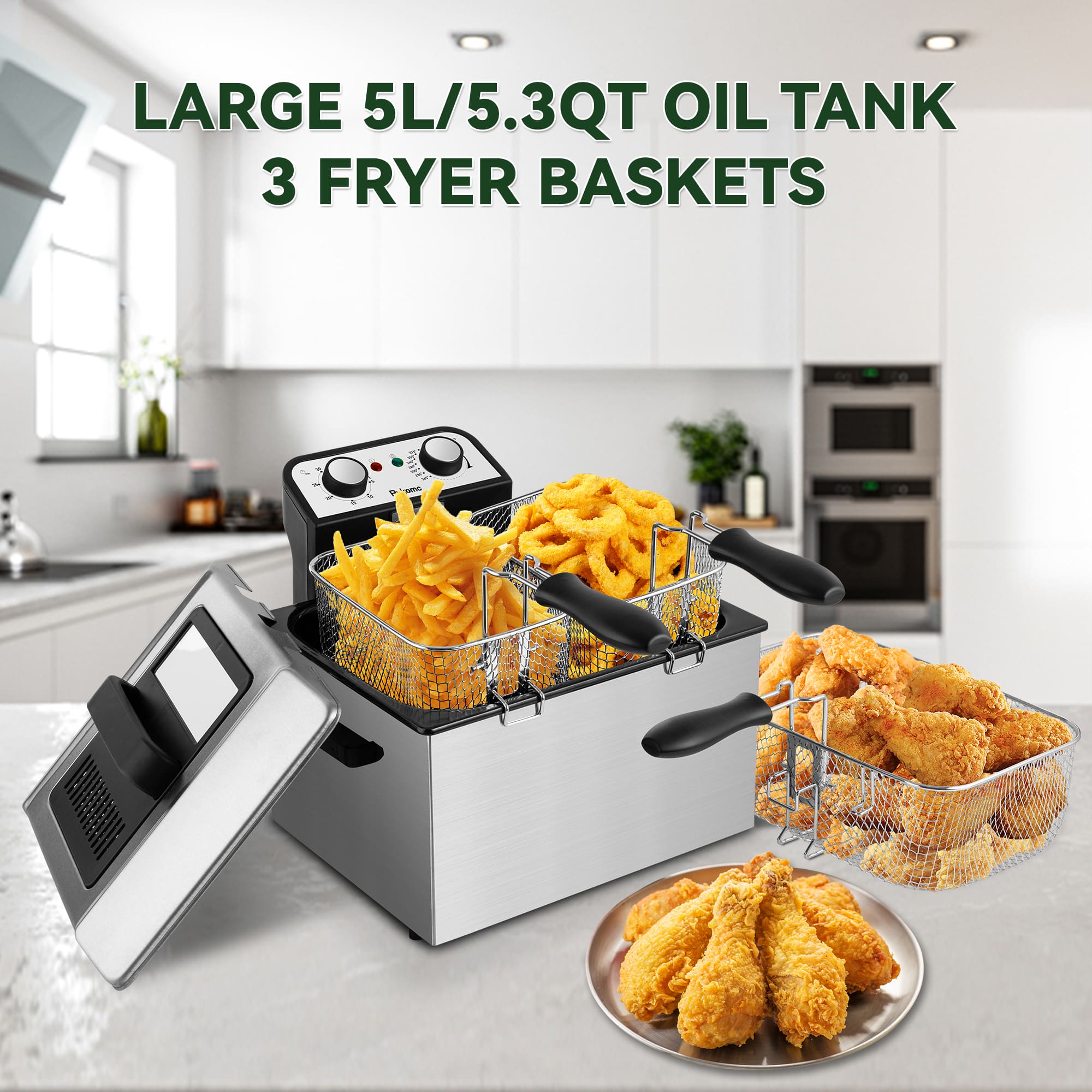 SUSTEAS Electric Fryer Machine for Home, Small Fryer for Kitchen
