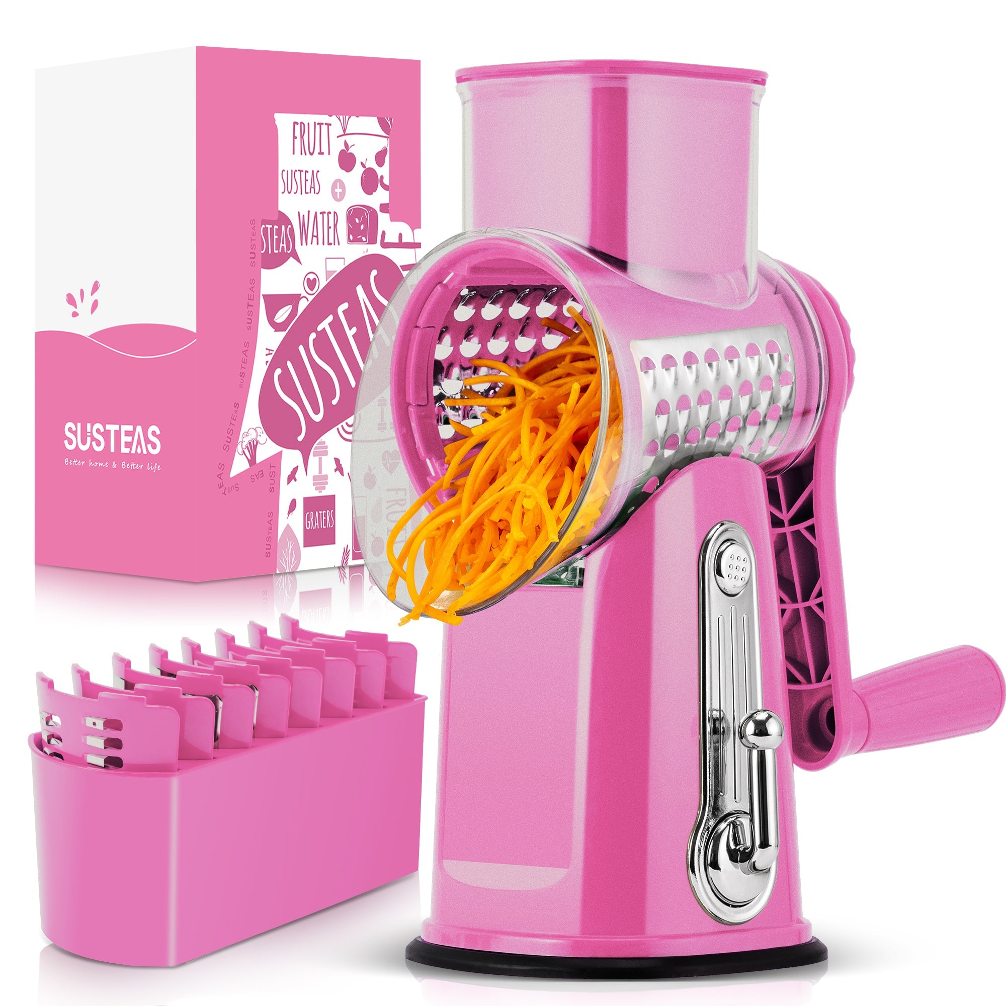SUSTEAS Rotary Cheese Grater & Vegetable Slicer for home use