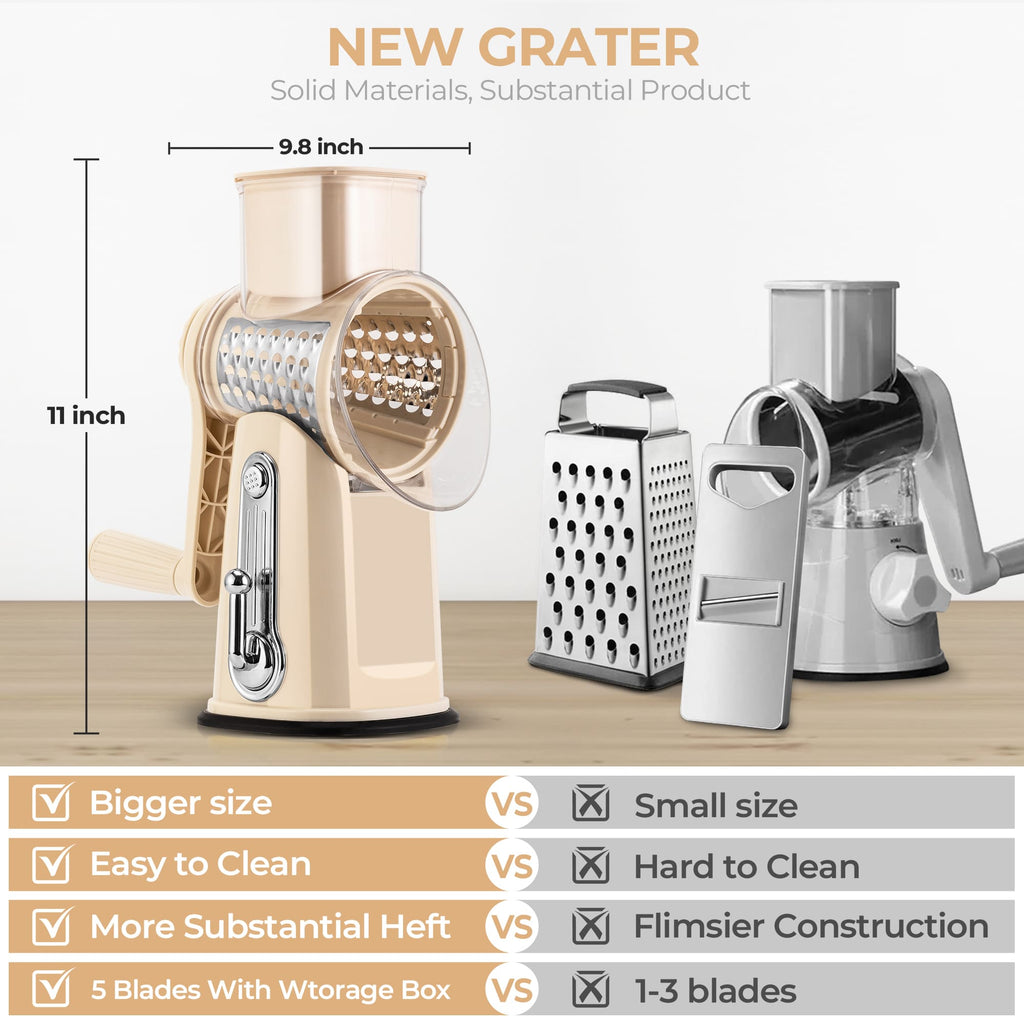 SUSTEAS Rotary Cheese Grater & Vegetable Slicer for home use