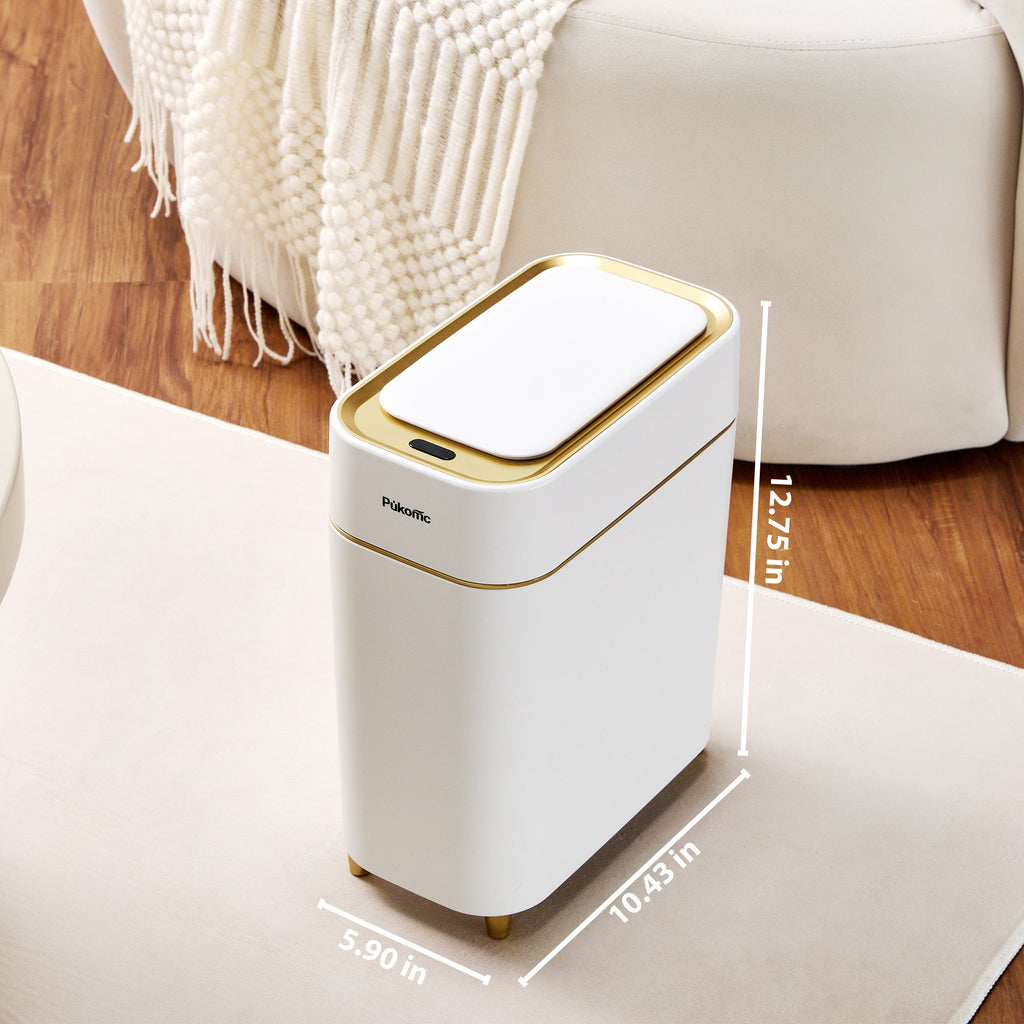 SUSTEAS Automatic Adsorption Sensor Trash Can for Home, 2.3 Gallon / 9L, White Gold