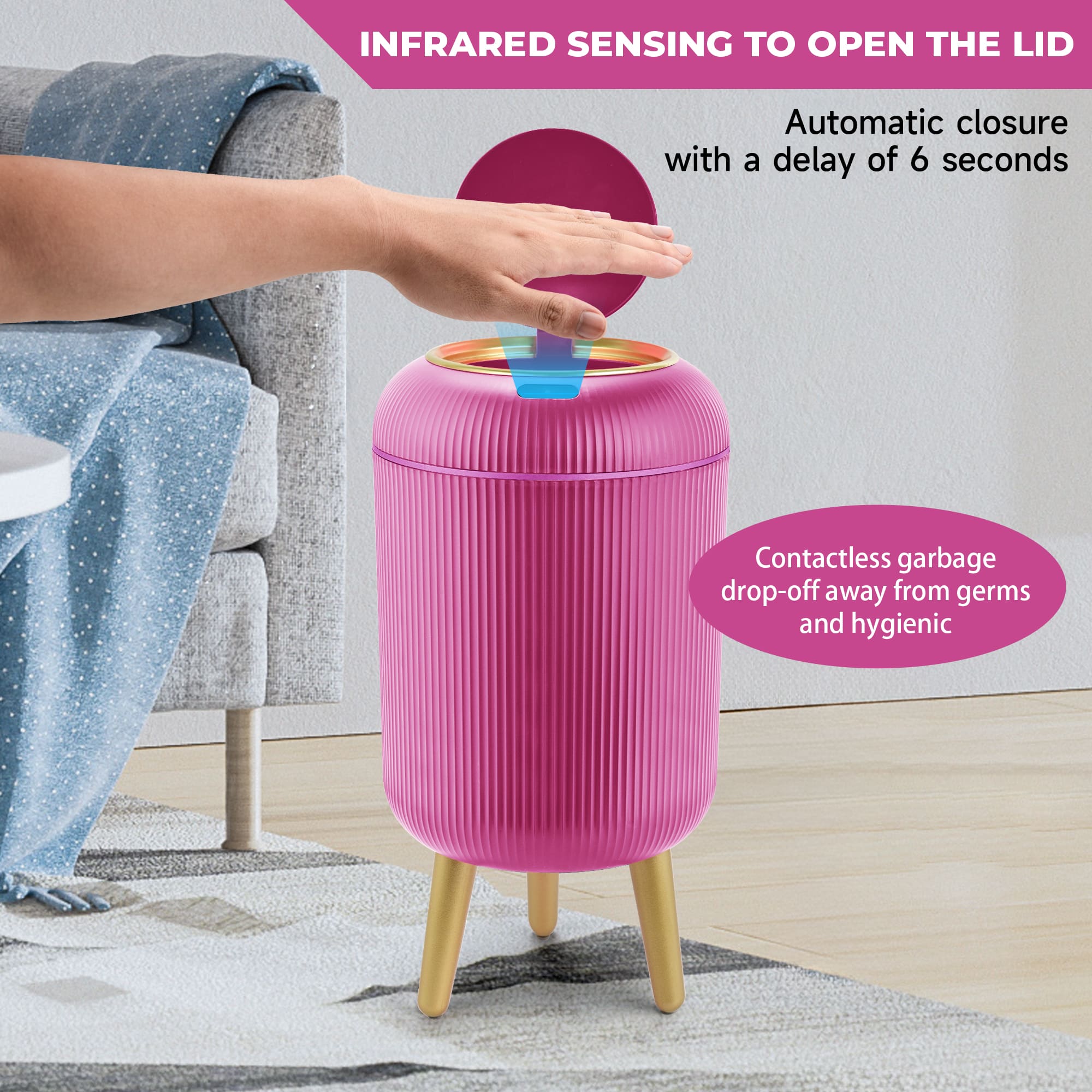 SUSTEAS Smart Sensor Trash Can for Small Kitchen and Bathroom, 10 Liters Capacity