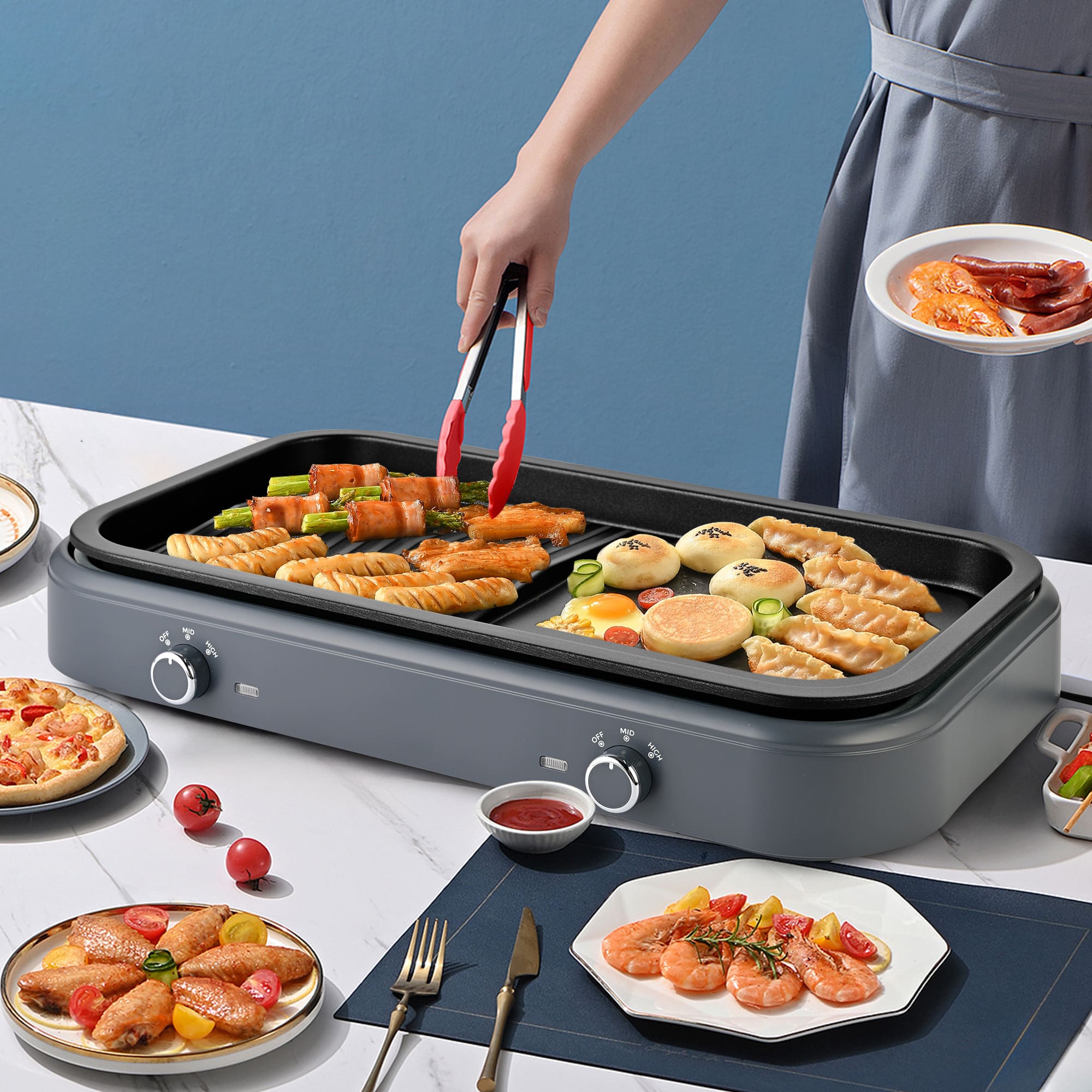 SUSTEAS Electric Grill,1500W Temperature Control, Gray Color