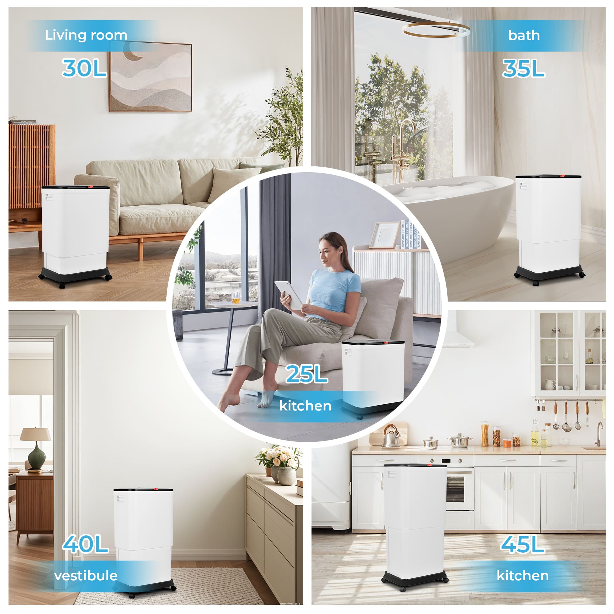 SUSTEAS Telescopic Kitchen Trash Can for Kitchen