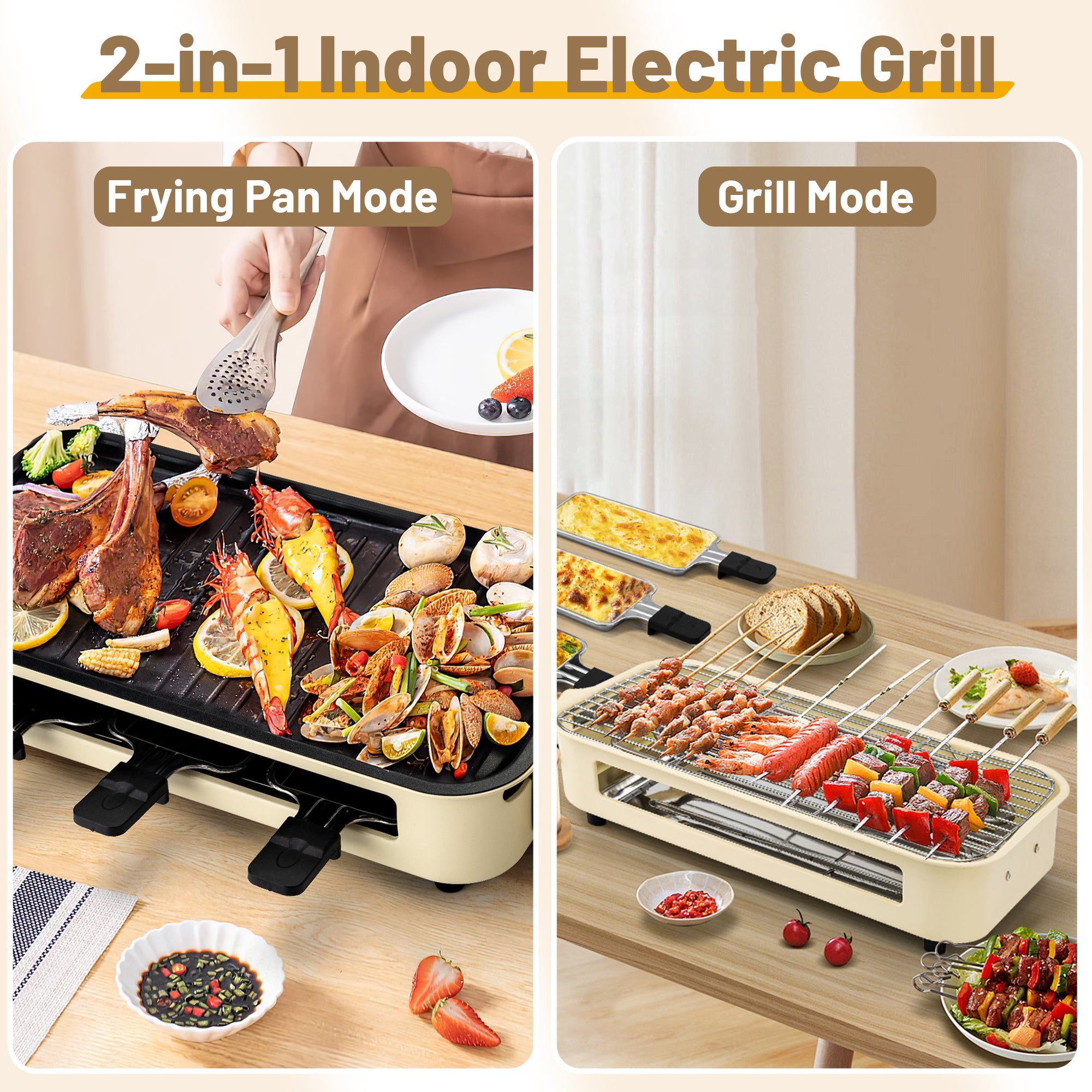 SUSTEAS Smokeless Indoor Electric Grill with Removable Extra-Large Plate