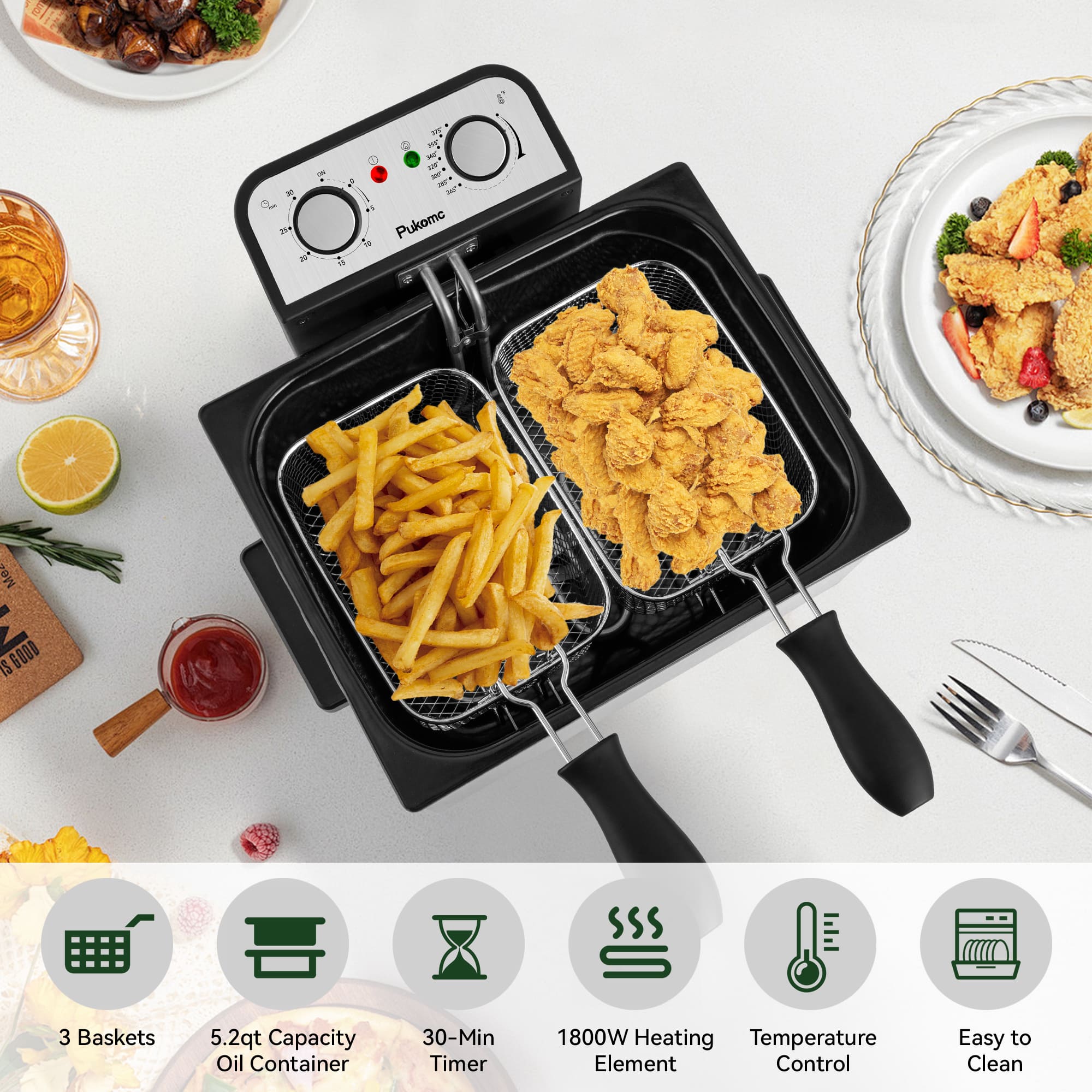 SUSTEAS Electric Fryer Machine for Home, Small Fryer for Kitchen