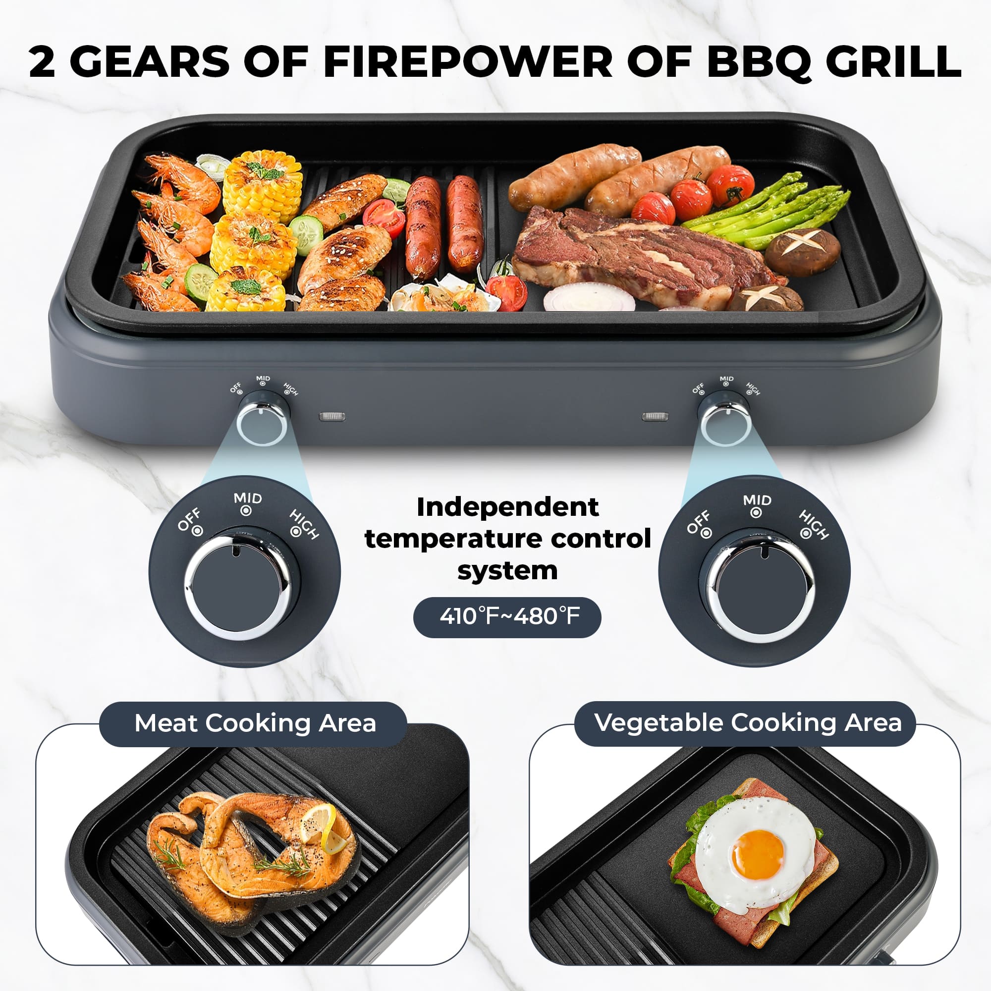 SUSTEAS Electric Grill,1500W Temperature Control, Gray Color