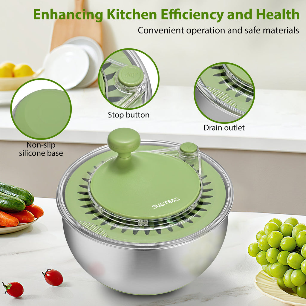 SUSTEAS Salad Spinner, 4.25Qt with 5 Blade Slicer