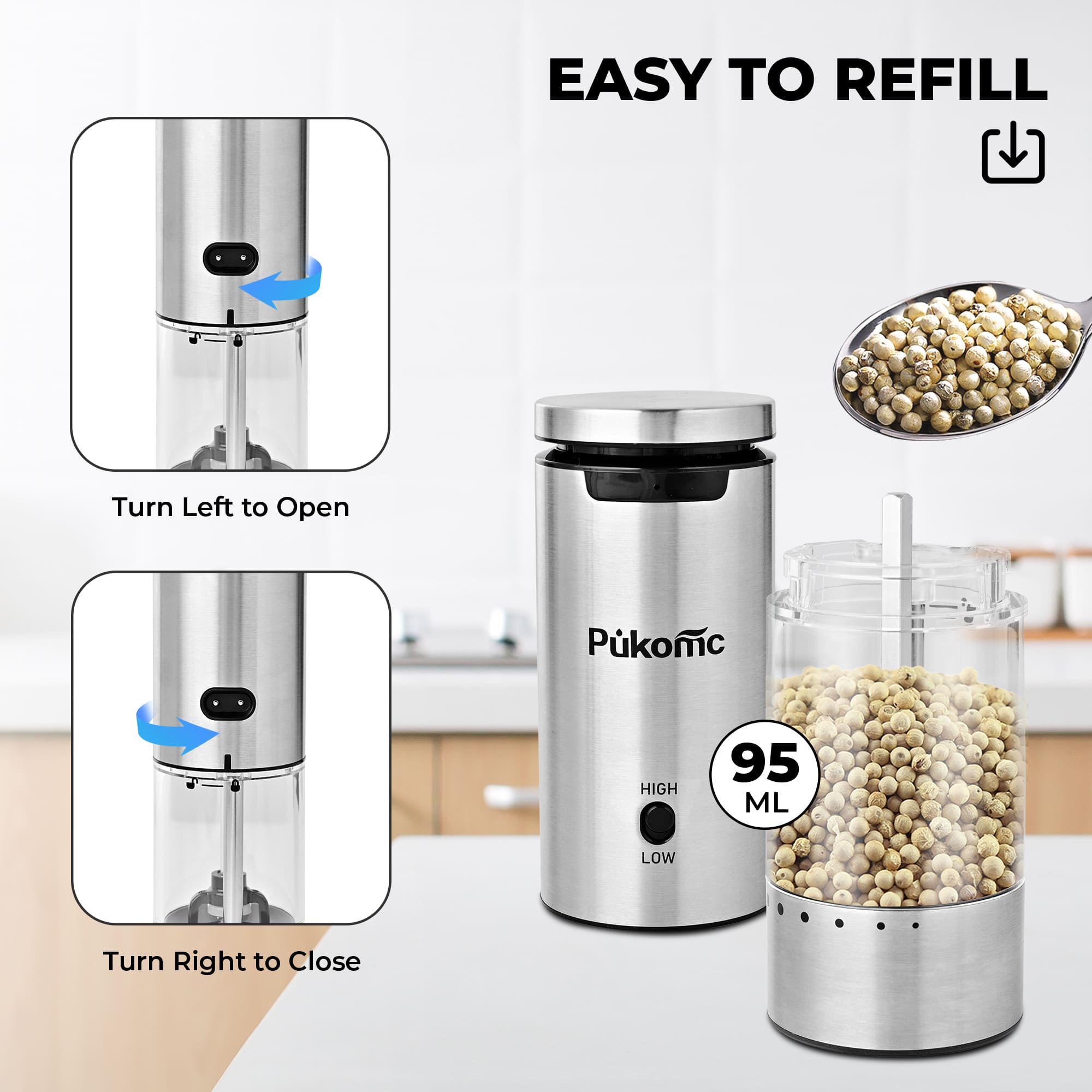 SUSTEAS Electric Salt and Pepper Grinder