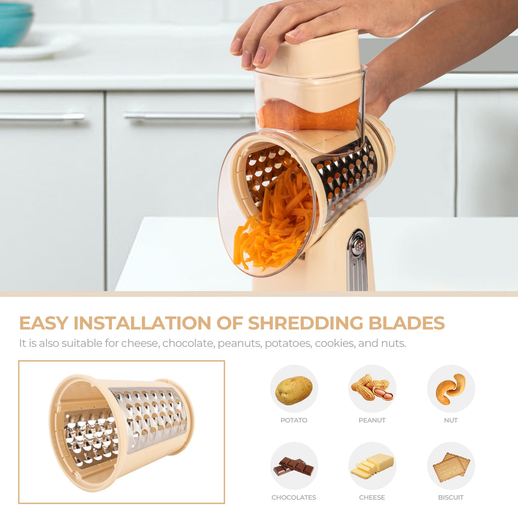 SUSTEAS Rotary Cheese Grater & Vegetable Slicer for home use