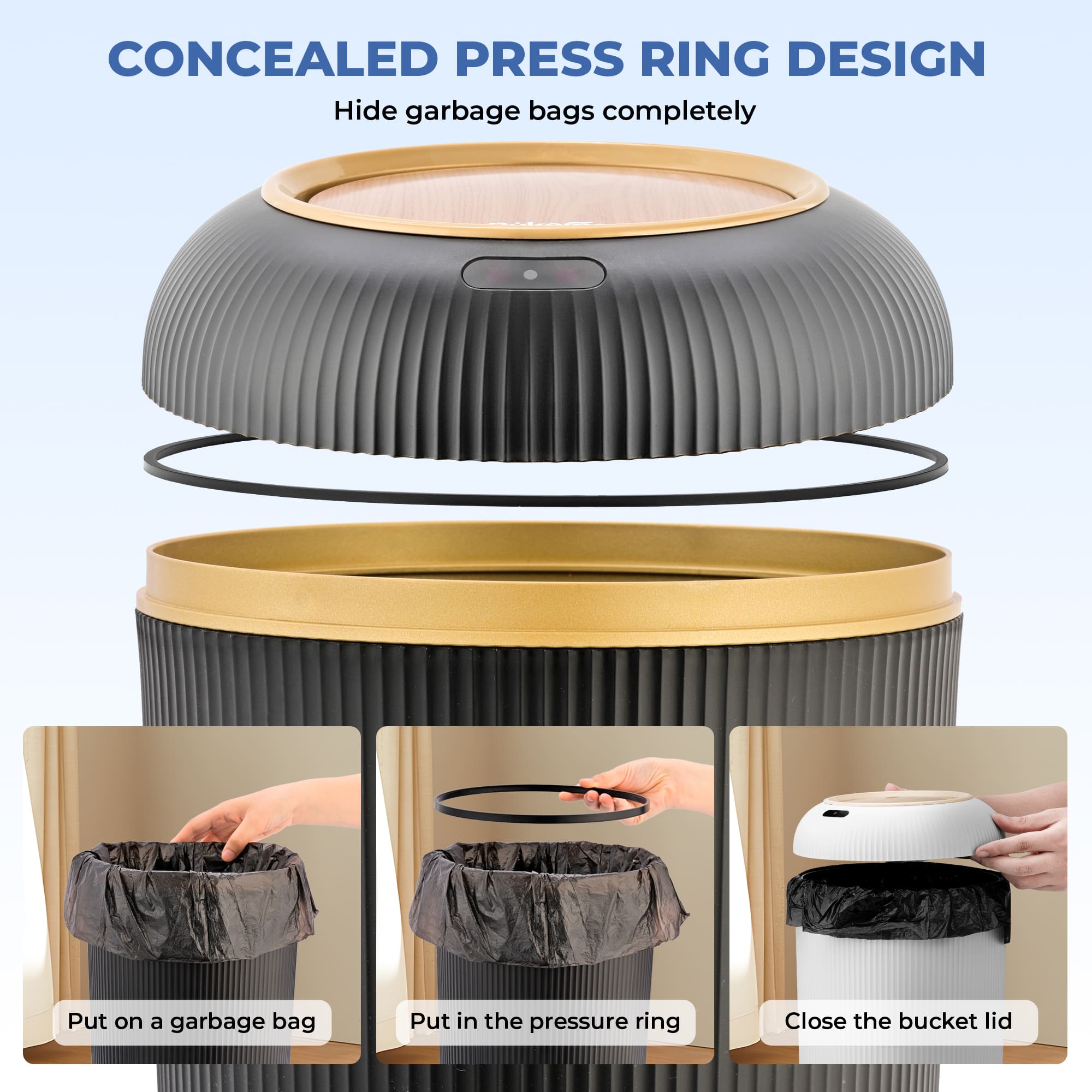 SUSTEAS Smart Sensor Trash Can for Small Kitchen and Bathroom, 10 Liters Capacity