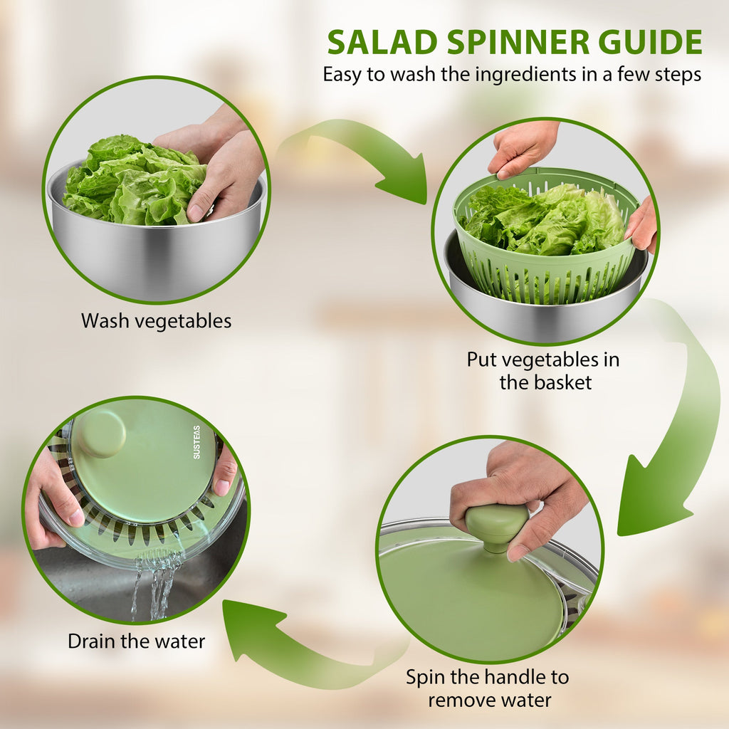 SUSTEAS Salad Spinner, 4.25Qt with 5 Blade Slicer