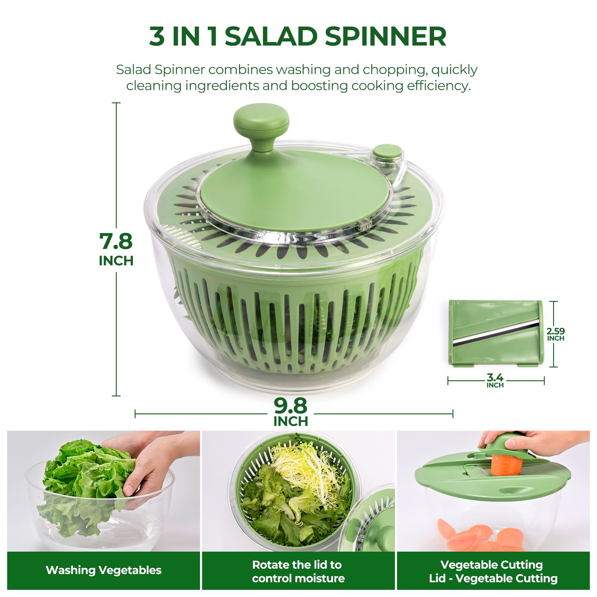 Kitchen Salad Series Essentials: Grater Machine and Salad Spinner for home, Green Color