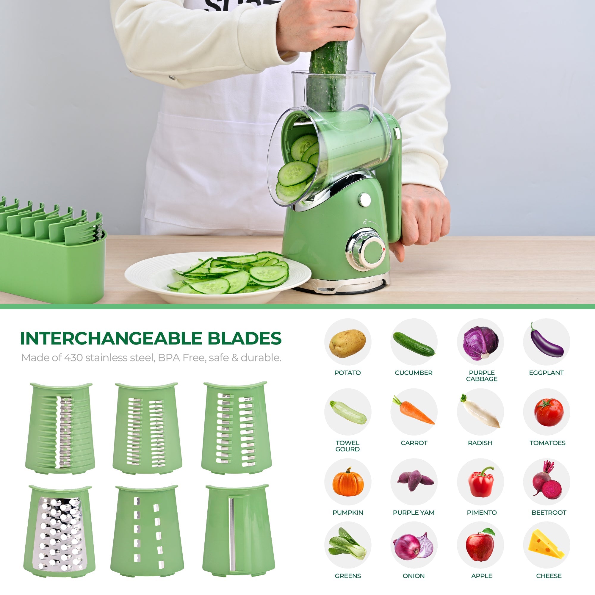 SUSTEAS New Rotary Cheese Grater & Vegetable Shredder