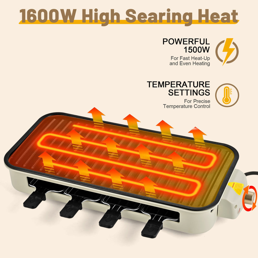 SUSTEAS Smokeless Indoor Electric Grill with Removable Extra-Large Plate