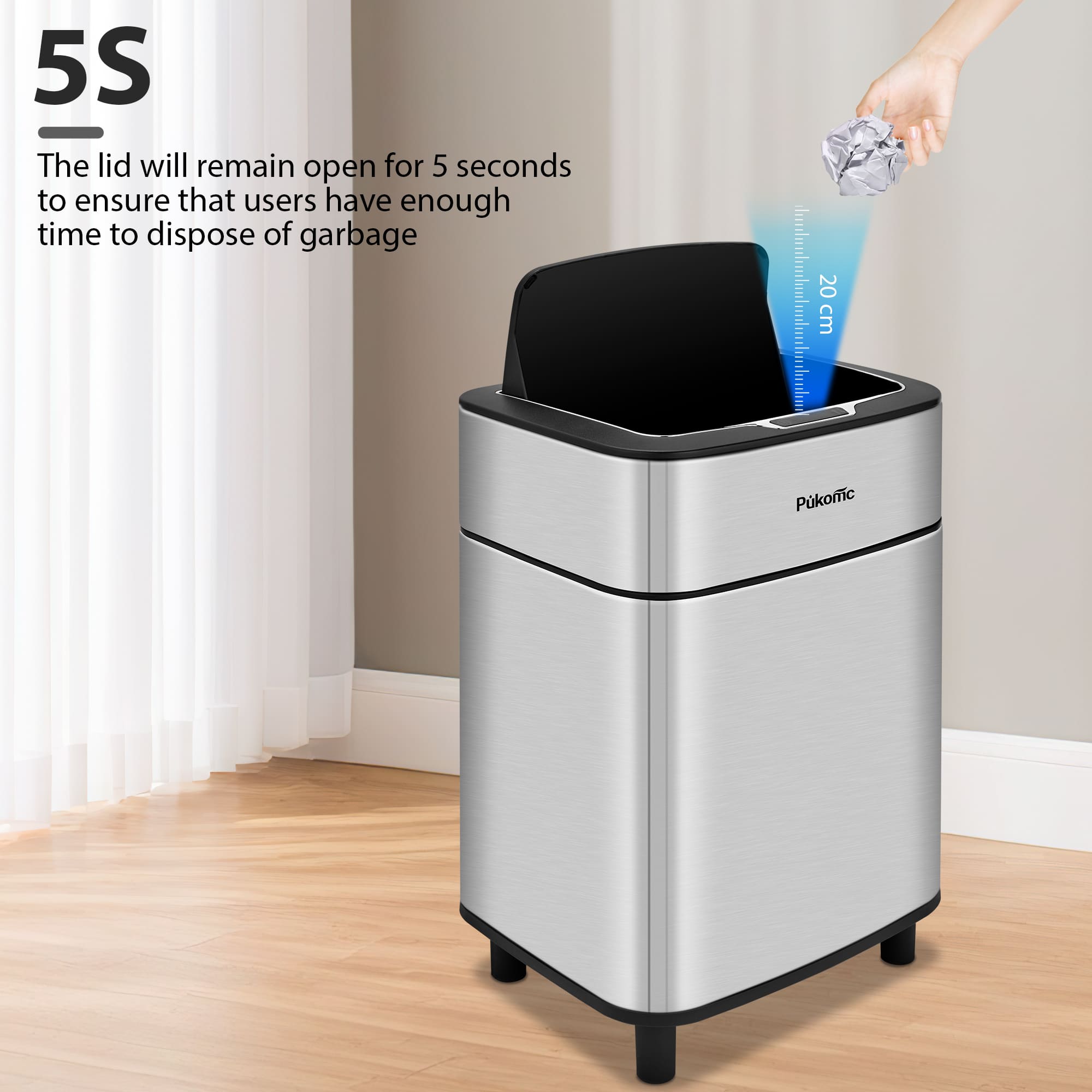 SUSTEAS Stainless Steel Motion Sensor Trash Can for Home and Outdoor, 10 Liters Capacity