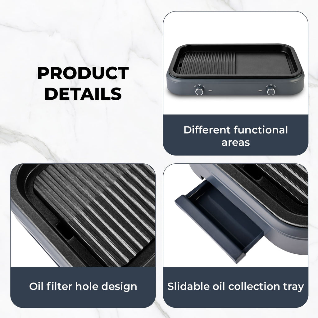 SUSTEAS Electric Grill,1500W Temperature Control, Gray Color