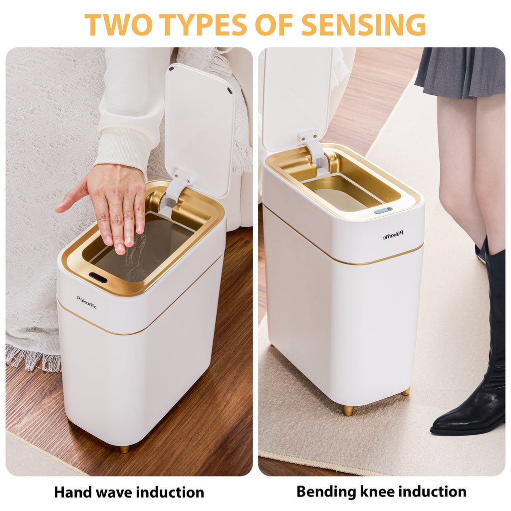 SUSTEAS Automatic Adsorption Sensor Trash Can for Home, 2.3 Gallon / 9L, White Gold