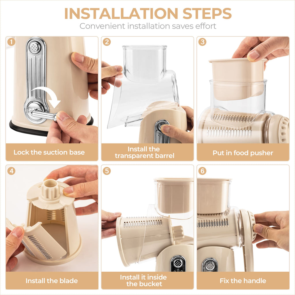 SUSTEAS Rotary Cheese Grater & Vegetable Slicer for home use