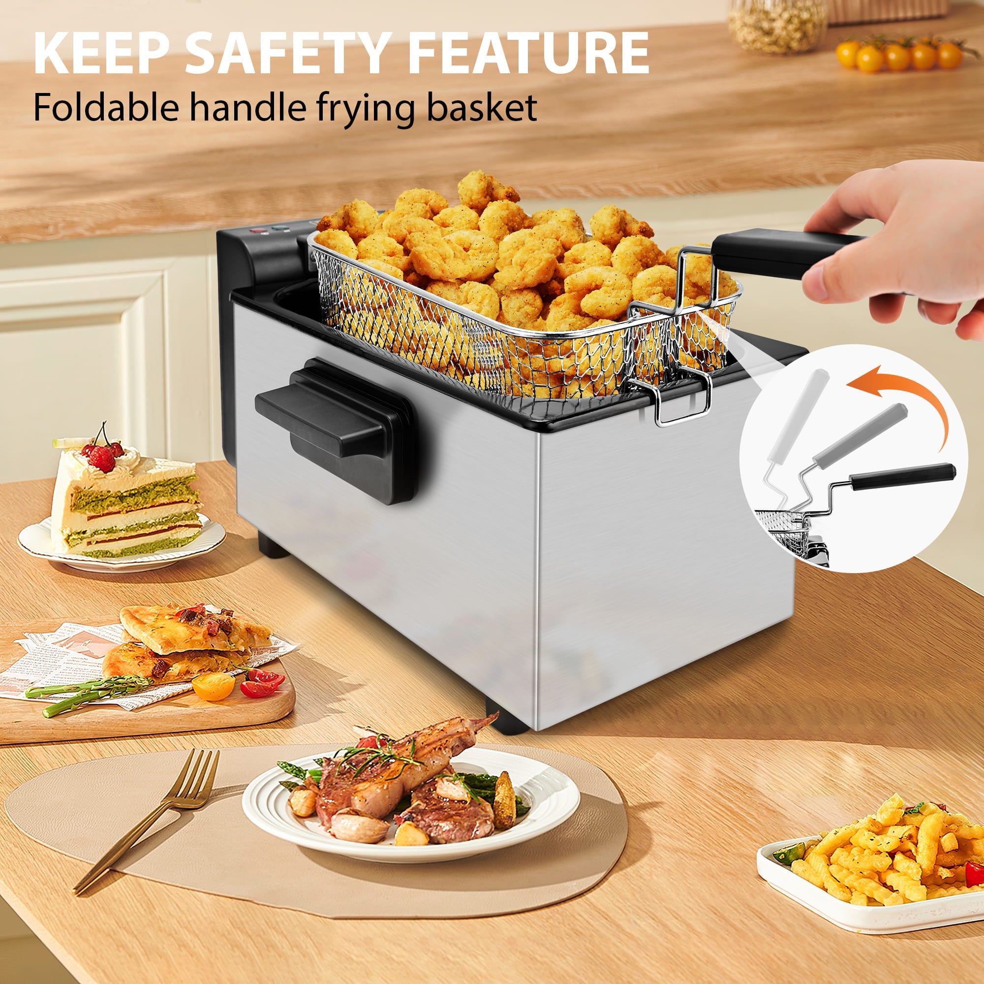 SUSTEAS Electric Fryer Machine for Home, Small Fryer for Kitchen