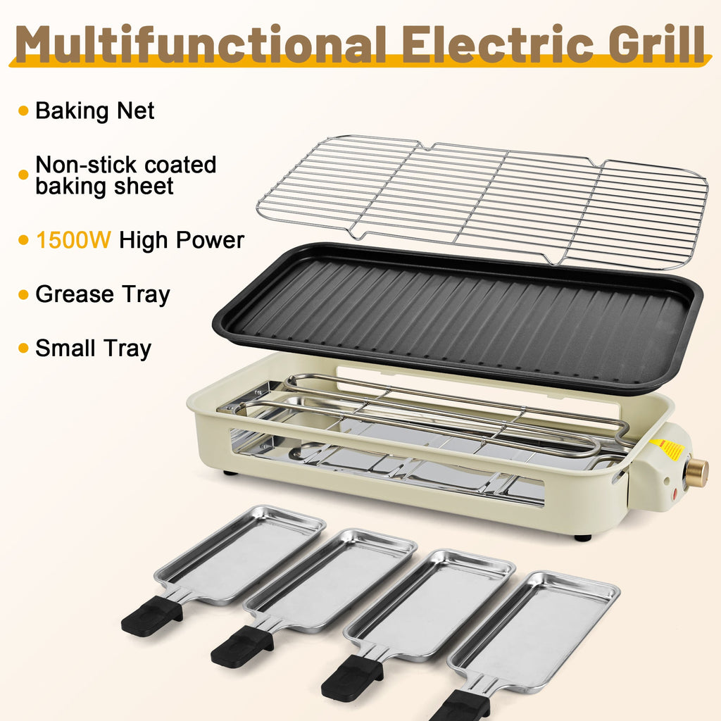 SUSTEAS Smokeless Indoor Electric Grill with Removable Extra-Large Plate