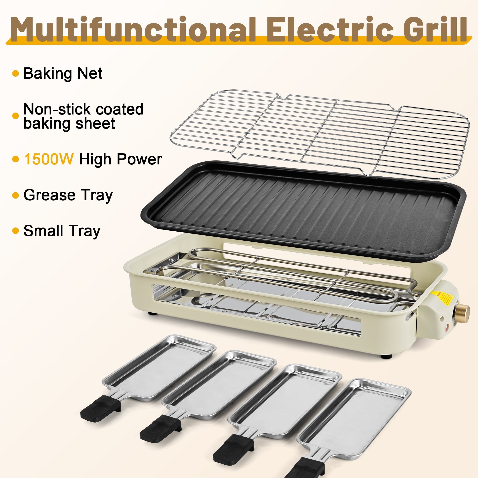 SUSTEAS Smokeless Indoor Electric Grill with Removable Extra-Large Plate