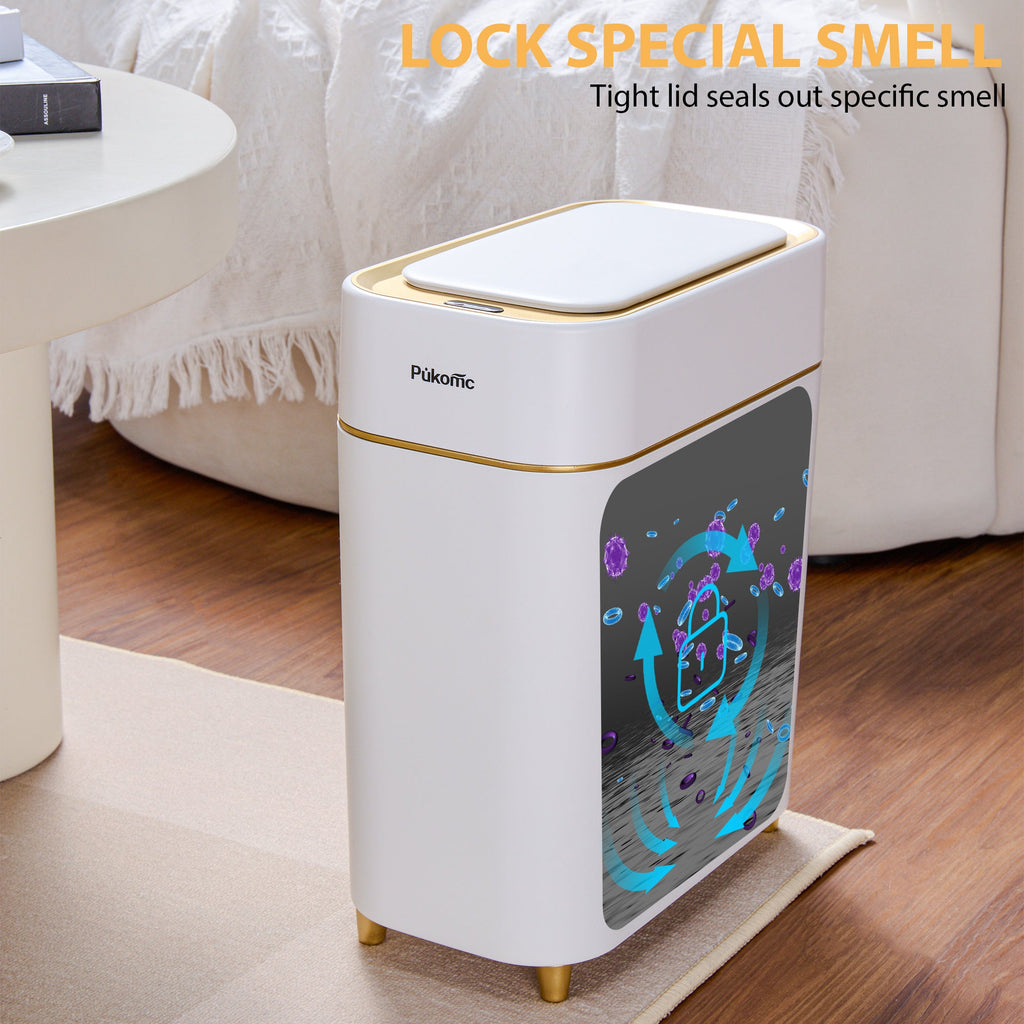 SUSTEAS Automatic Adsorption Sensor Trash Can for Home, 2.3 Gallon / 9L, White Gold