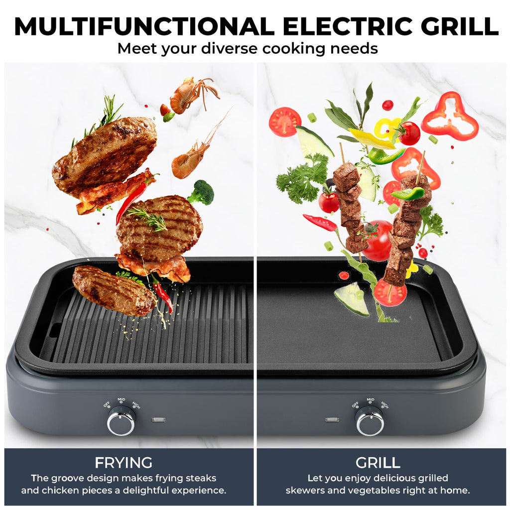 SUSTEAS Electric Grill,1500W Temperature Control, Gray Color