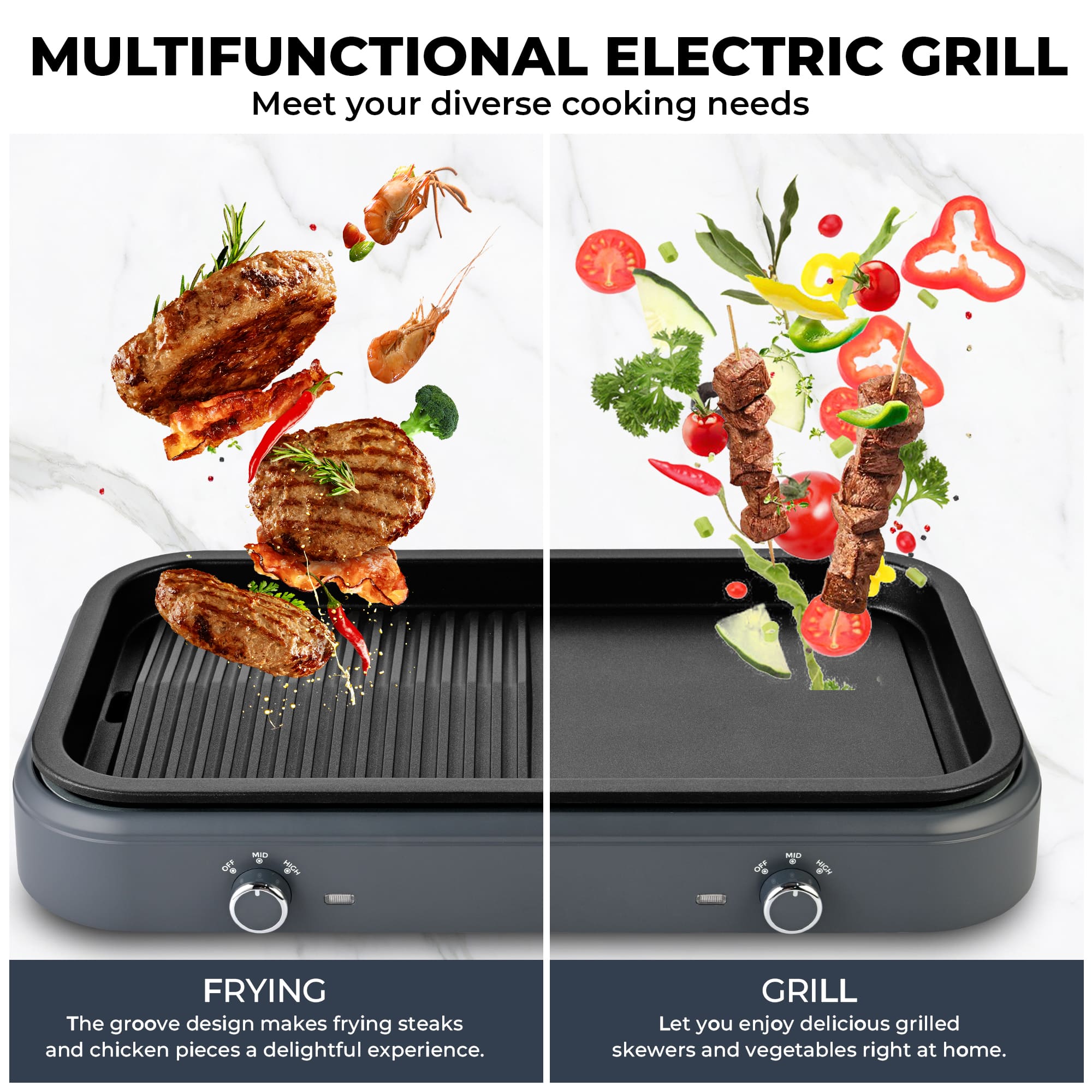 SUSTEAS Electric Grill,1500W Temperature Control, Gray Color