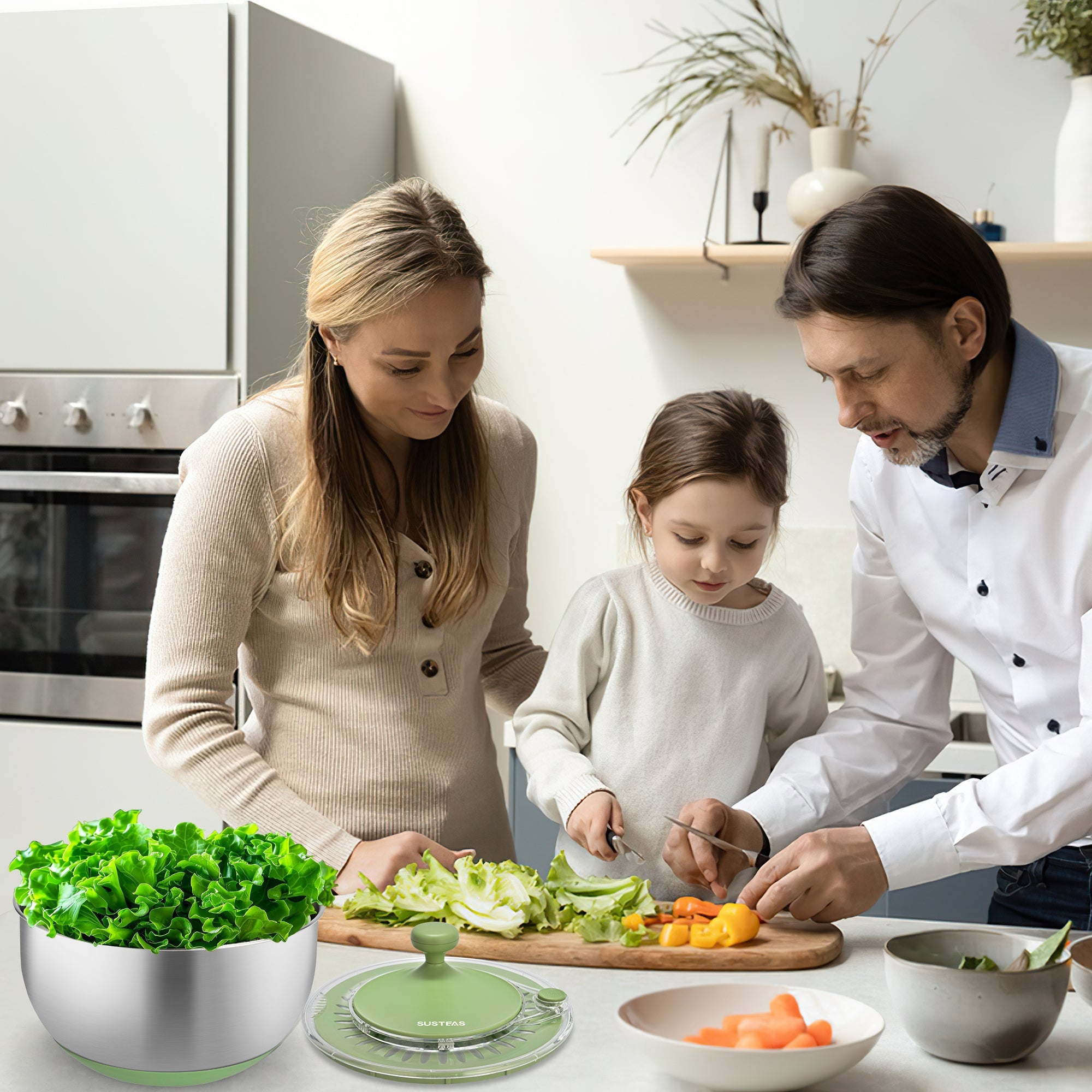 SUSTEAS Salad Spinner, 4.25Qt with 5 Blade Slicer