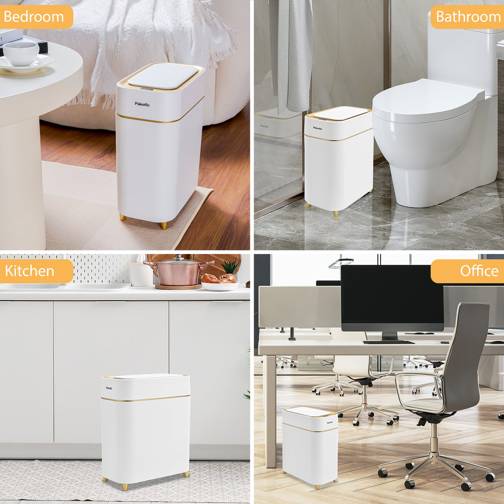 SUSTEAS Automatic Adsorption Sensor Trash Can for Home, 2.3 Gallon / 9L, White Gold