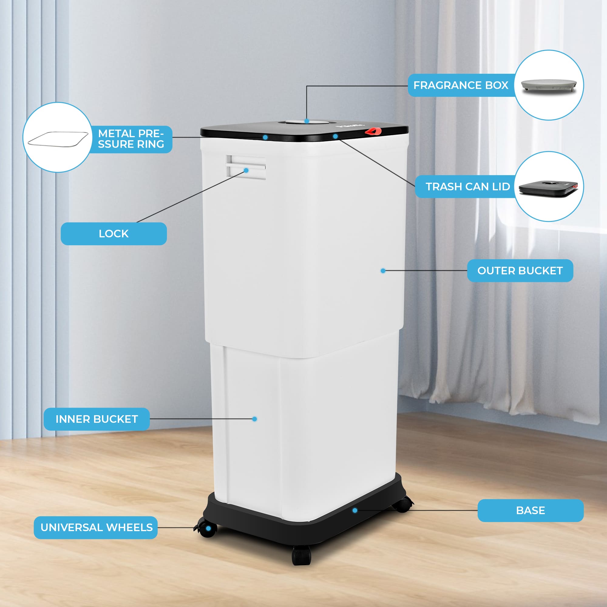 SUSTEAS Telescopic Kitchen Trash Can for Kitchen