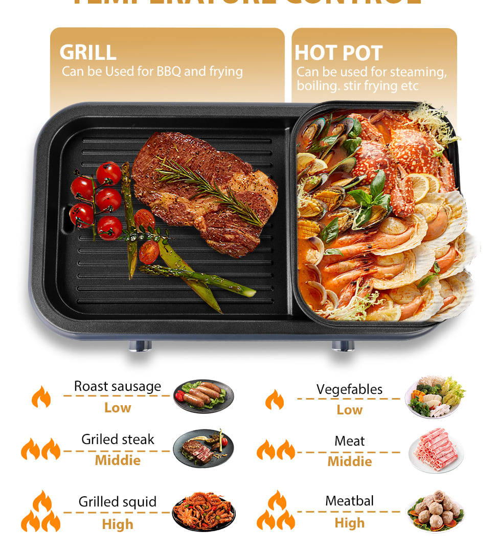 SUSTEAS Electric Grill,1500W Temperature Control, Gray Color