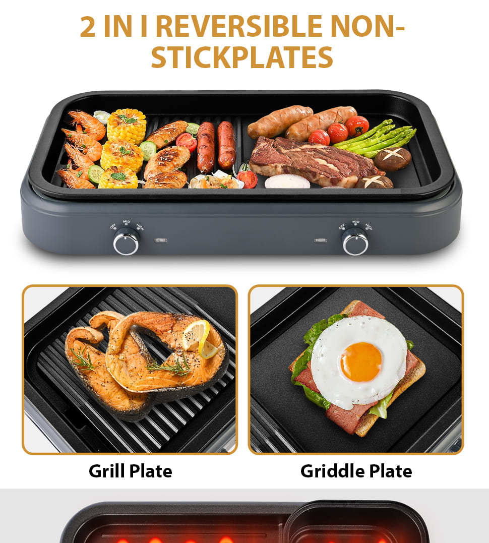 SUSTEAS Electric Grill,1500W Temperature Control, Gray Color