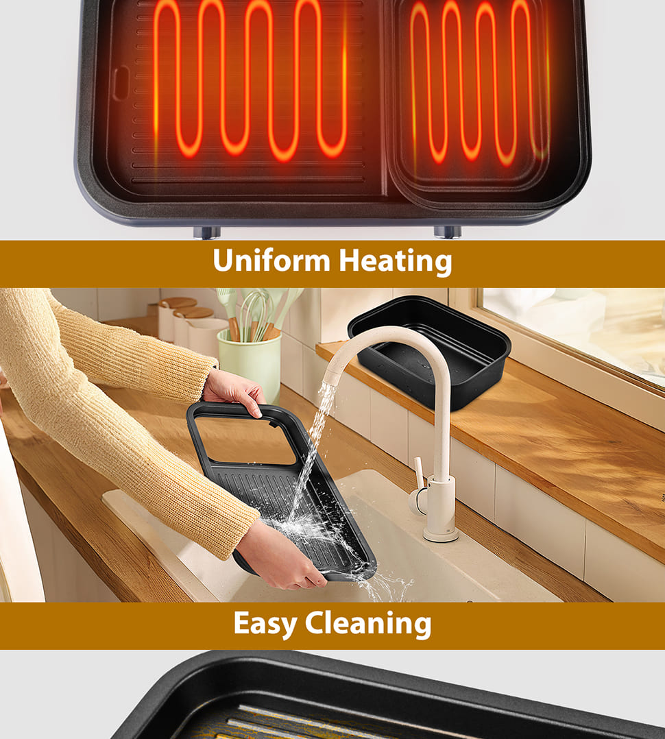 SUSTEAS Electric Grill,1500W Temperature Control, Gray Color