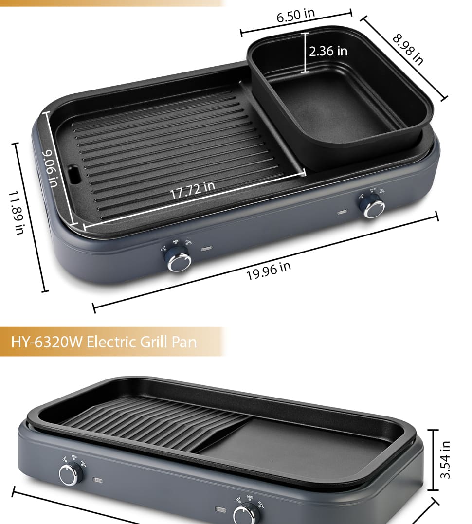 SUSTEAS Electric Grill,1500W Temperature Control, Gray Color